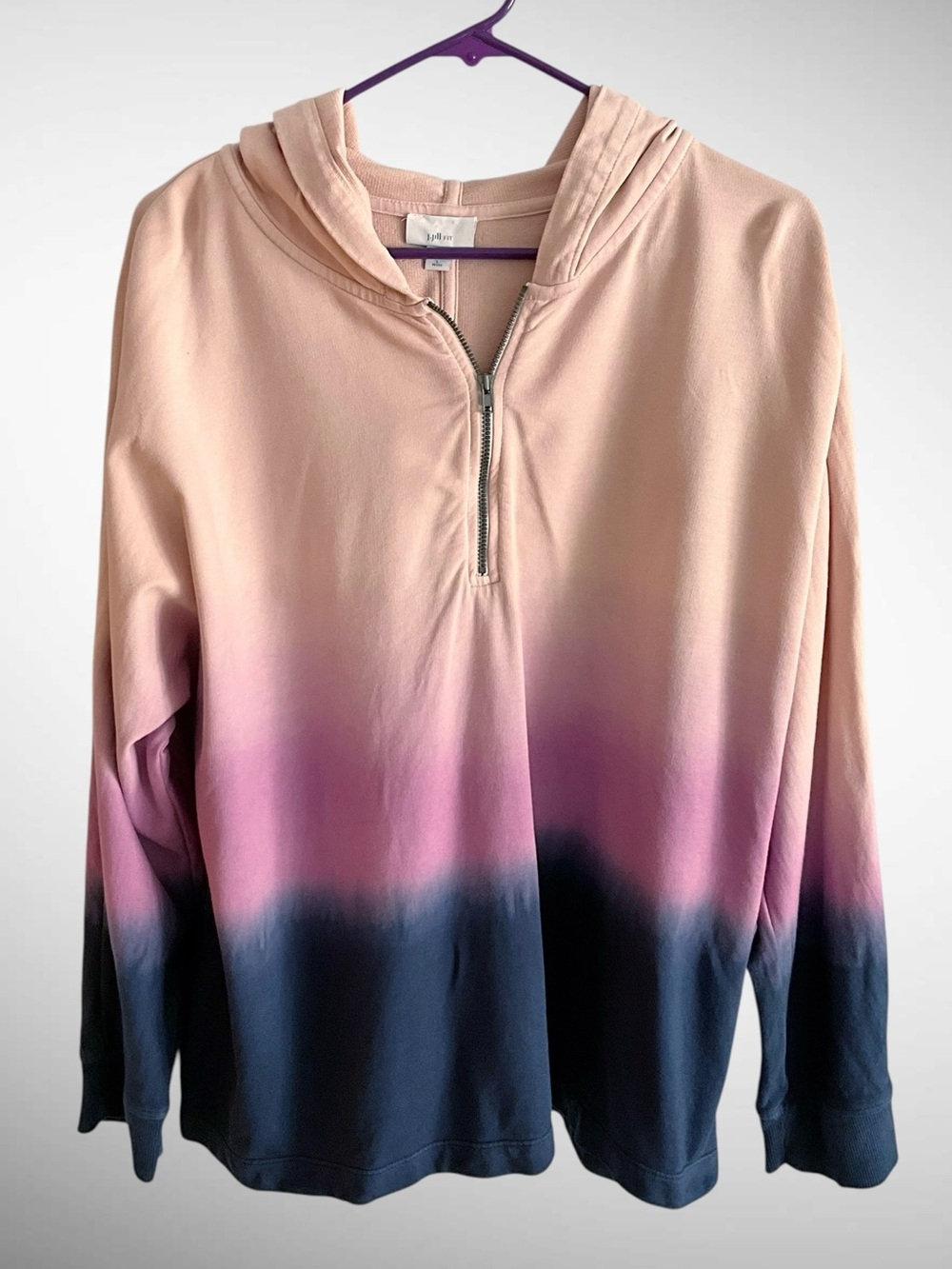 J Jill Fit Petite Ombre Pullover Hoodie Quarter-Zip Long Sleeves